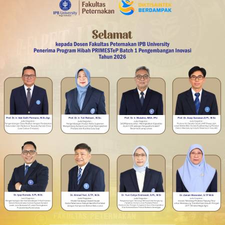 Selamat dan sukses kepada para dosen Fakultas Peternakan IPB University penerima Dana Hibah PRIME STeP 2026 Batch 1.